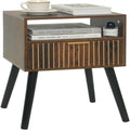 Small Nightstand 15.7"W x 23.6"H with Drawer - Mid-Century Modern Wood Bedside Table, Walnut Finish, 2-Tier Storage