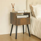 Small Nightstand 15.7"W x 23.6"H with Drawer - Mid-Century Modern Wood Bedside Table, Walnut Finish, 2-Tier Storage