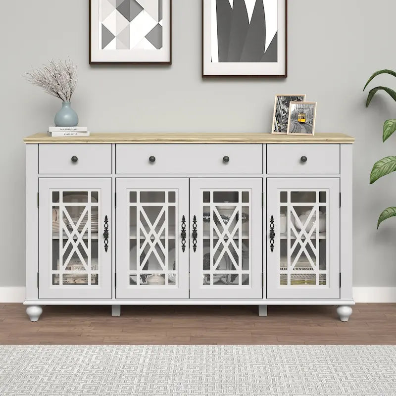 63 Vintage Style Kitchen Accent Buffet Sideboard Cabinet w/ Drawers - 63 in Width