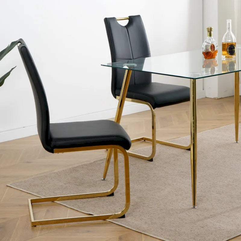 Dining Living Room Chairs Upholstered Chair with gold Metal Legs Design Set of 2