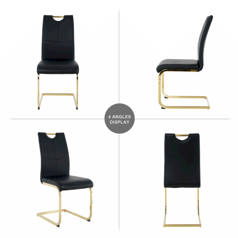 Modern Dining Chair with Gold Metal Legs Black Faux Leather Upholstered Cantilever Design 260 LBS Capacity Set of 2