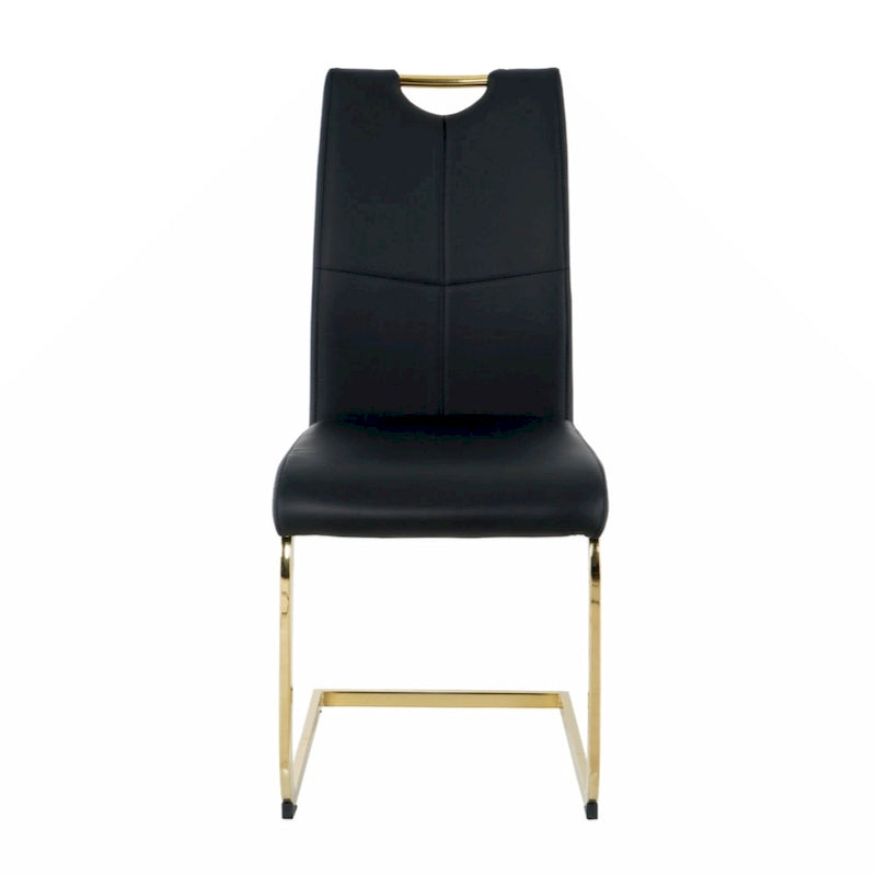 Modern Dining Chair with Gold Metal Legs Black Faux Leather Upholstered Cantilever Design 260 LBS Capacity Set of 2
