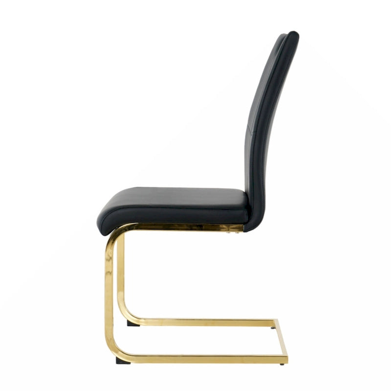 Modern Dining Chair with Gold Metal Legs Black Faux Leather Upholstered Cantilever Design 260 LBS Capacity Set of 2