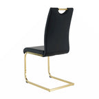Modern Dining Chair with Gold Metal Legs Black Faux Leather Upholstered Cantilever Design 260 LBS Capacity Set of 2