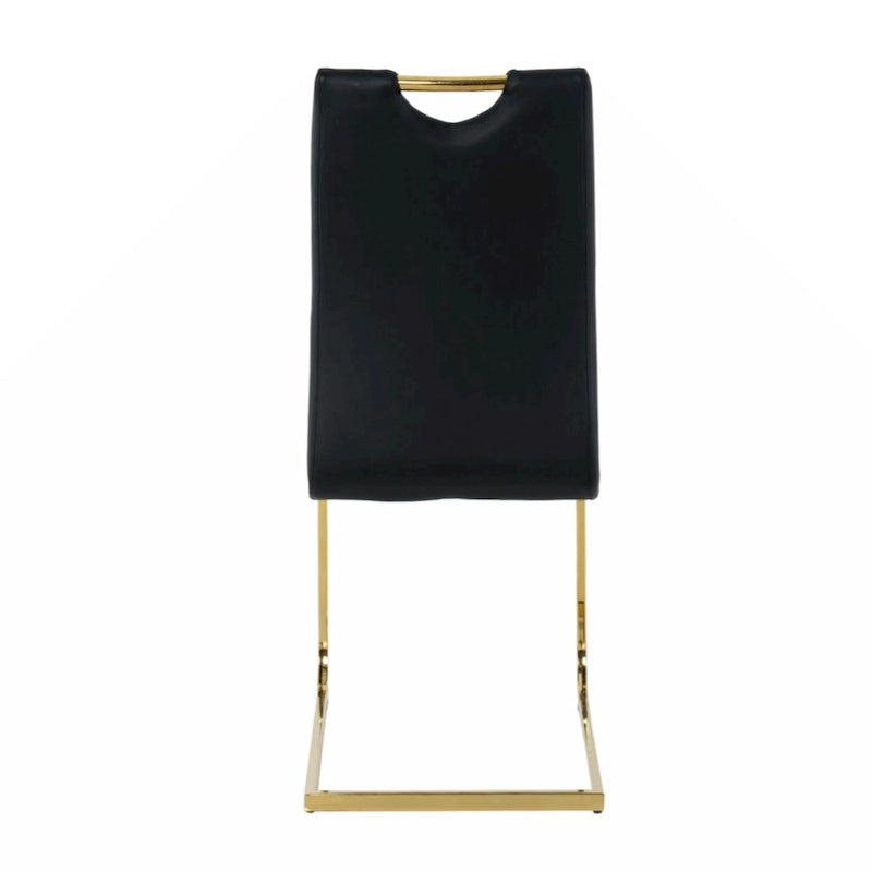 Modern Dining Chair with Gold Metal Legs Black Faux Leather Upholstered Cantilever Design 260 LBS Capacity Set of 2
