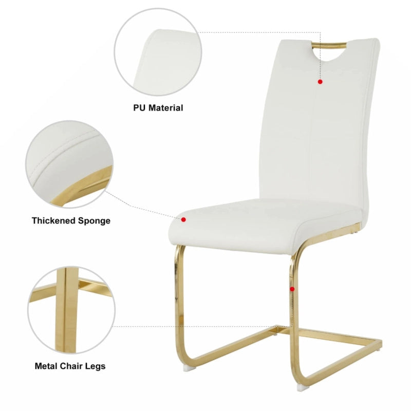 Modern Dining Chair with Gold Metal Legs Black Faux Leather Upholstered Cantilever Design 260 LBS Capacity Set of 2