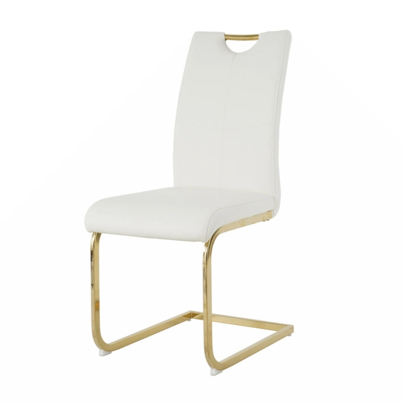 Modern Dining Chair with Gold Metal Legs Black Faux Leather Upholstered Cantilever Design 260 LBS Capacity Set of 2