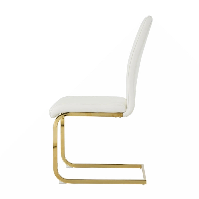 Modern Dining Chair with Gold Metal Legs Black Faux Leather Upholstered Cantilever Design 260 LBS Capacity Set of 2