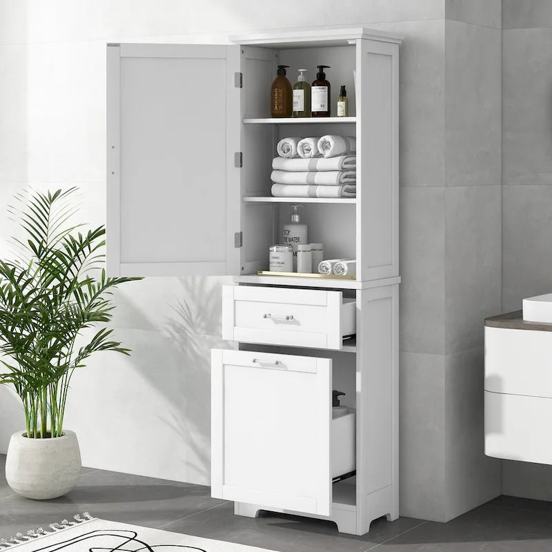 68.1" Tall White Bathroom Storage Cabinet with 2 Drawers & Adjustable Shelf - Freestanding Linen Tower Organizer 20x13 inch