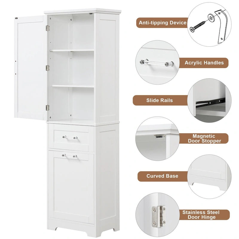 68.1" Tall White Bathroom Storage Cabinet with 2 Drawers & Adjustable Shelf - Freestanding Linen Tower Organizer 20x13 inch