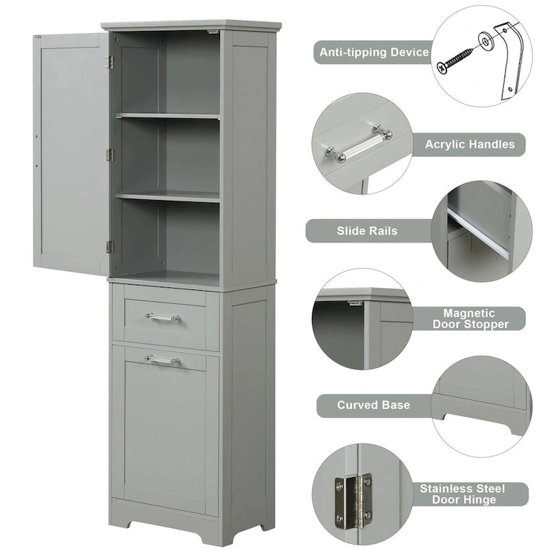 68.1" Tall White Bathroom Storage Cabinet with 2 Drawers & Adjustable Shelf - Freestanding Linen Tower Organizer 20x13 inch