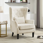 Classic Nailhead Trim Corduroy Wingback Armchair with a Lumbar Pillow and Rubberwood Legs