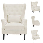 Classic Nailhead Trim Corduroy Wingback Armchair with a Lumbar Pillow and Rubberwood Legs