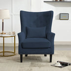 Classic Nailhead Trim Corduroy Wingback Armchair with a Lumbar Pillow and Rubberwood Legs