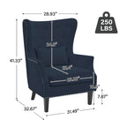 Classic Nailhead Trim Corduroy Wingback Armchair with a Lumbar Pillow and Rubberwood Legs