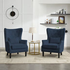 Classic Nailhead Trim Corduroy Wingback Armchair with a Lumbar Pillow and Rubberwood Legs