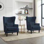 Classic Nailhead Trim Corduroy Wingback Armchair with a Lumbar Pillow and Rubberwood Legs