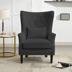 Classic Nailhead Trim Corduroy Wingback Armchair with a Lumbar Pillow and Rubberwood Legs