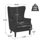 Classic Nailhead Trim Corduroy Wingback Armchair with a Lumbar Pillow and Rubberwood Legs