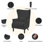 Classic Nailhead Trim Corduroy Wingback Armchair with a Lumbar Pillow and Rubberwood Legs