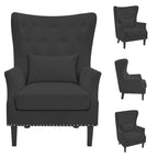 Classic Nailhead Trim Corduroy Wingback Armchair with a Lumbar Pillow and Rubberwood Legs