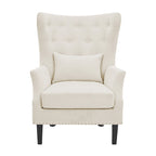 Classic Nailhead Trim Corduroy Wingback Armchair with a Lumbar Pillow and Rubberwood Legs