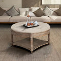 2 Tier Button Tufted Ottoman Round Coffee Table