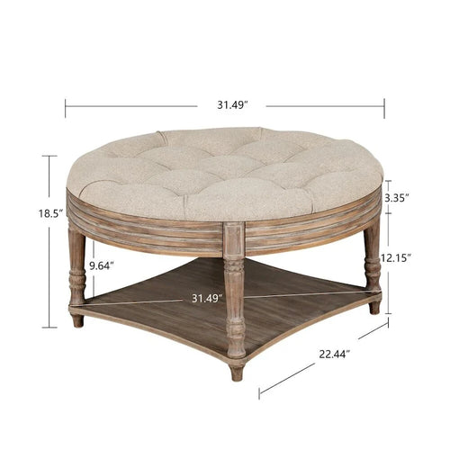 2 Tier Button Tufted Ottoman Round Coffee Table