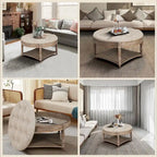 2 Tier Button Tufted Ottoman Round Coffee Table