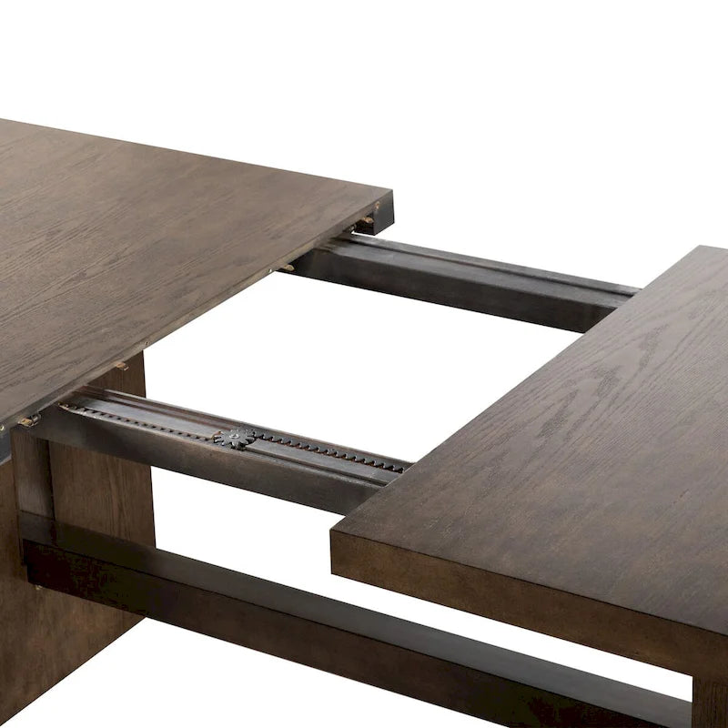 7-Piece Expandable Dining Table Set with Leaf - Solid Wood Trestle Base, 108" Long, Seats 8, Upholstered Chairs - Modern Transitional